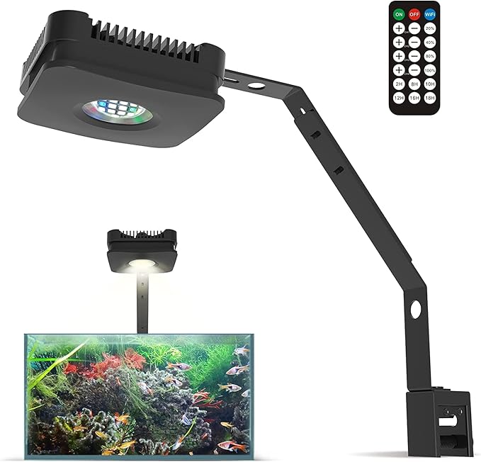 Lominie LED Aquarium Light, Full Spectrum Fish Tank Light, Clip on Freshwater Planted Light Adjustable Gooseneck for Freshwater Coral Fish Tanks, Dimmable Nano Refugium Tank Light Supports Remote Wifi