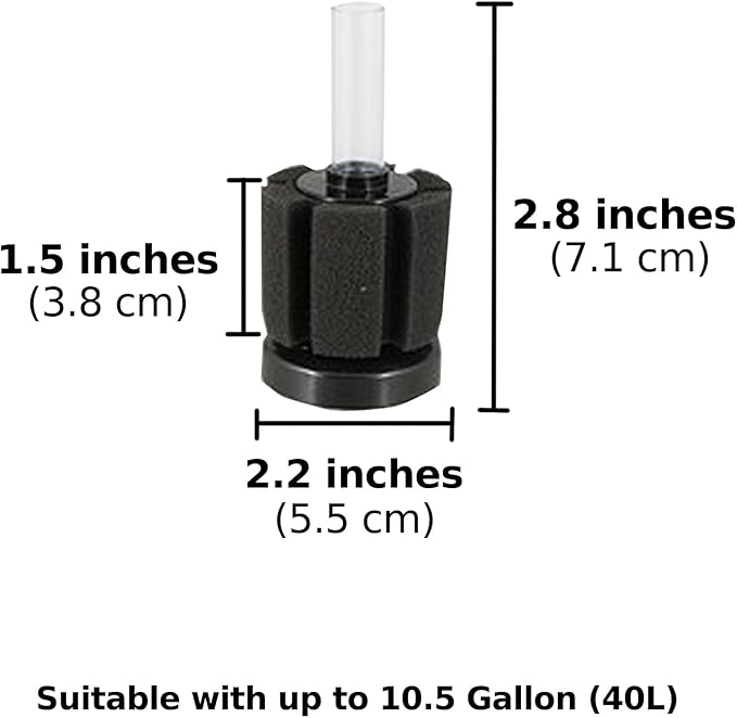 SunGrow 10-Gallon Betta Sponge Filter, Underwater Center Aquarium Filter, Attach it to Air Pump (Not Included) to Run, Works for Tropical Fish & Breeder Aquarium, Perfect for Fry & Small Fish
