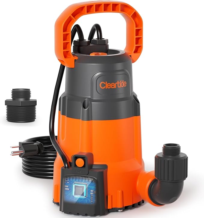 Cleartide 1/4 HP Submersible Utility Pump, 2160 GPH High Flow, Thermoplastic Portable Sump Pump with Auto Water Sensor, Ideal for Pool, Flooded Basement, Hot Tub, Pond & Garden Draining,10 FT Cord