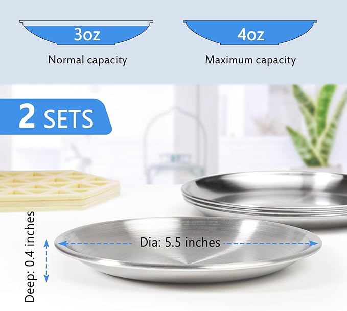 Stainless Steel Cat Dishes for Food and Water Bowls for Kittens and Baby Cats Small Pets Relief of Whisker Fatigue -2 Sets Shallow Style