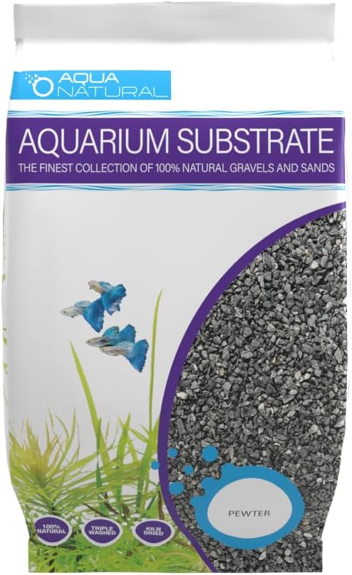 Aqua Natural Aquarium Substrate, Pewter Black Gravel, 20lb | For Aquascaping, Aquariums, Vivariums, Terrariums