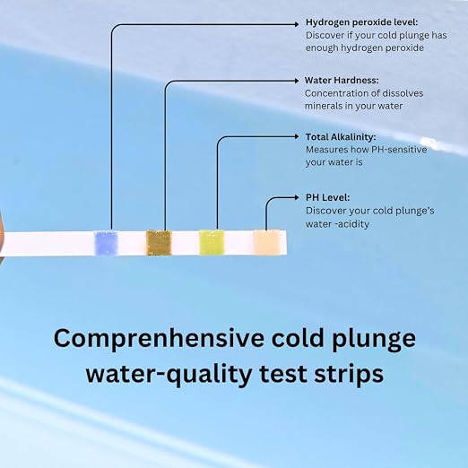 Cold Plunge Test Strips, 4-in-1 Water Quality Testing Kit, pH, Alkalinity, Hardness, Hydrogen Peroxide. Evaluate Your Cold Plunge Water Quality with A Single Strip. Smart QR Calculator to Help You