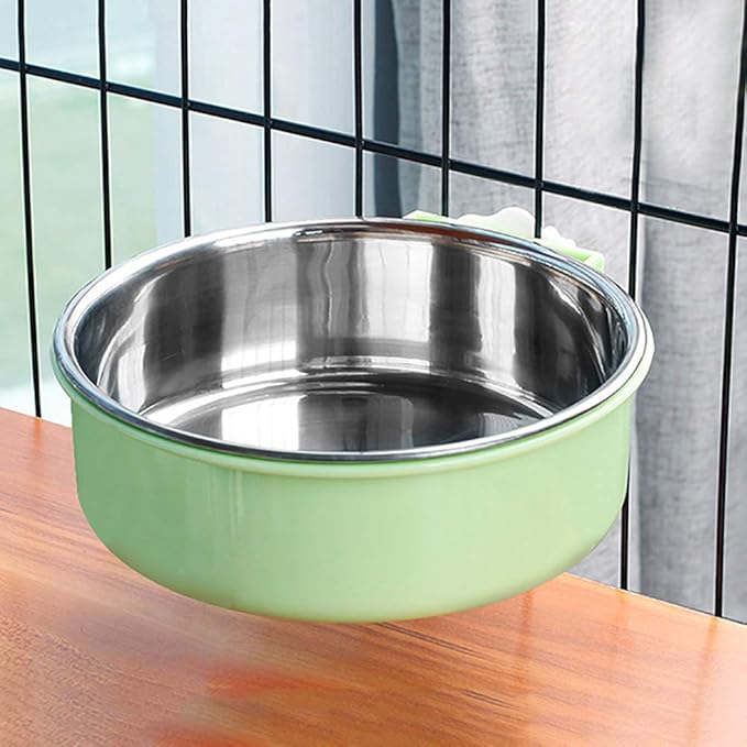 Crate Dog Bowl,Removable Stainless Steel Water Food Feeder Bowls Crate Coop Cup,Pet Cage Bowls with Bolt Holder for Cat, Puppy, Birds, Rats, Rabbits Small Animals ((Blue+Green) Round, Large)