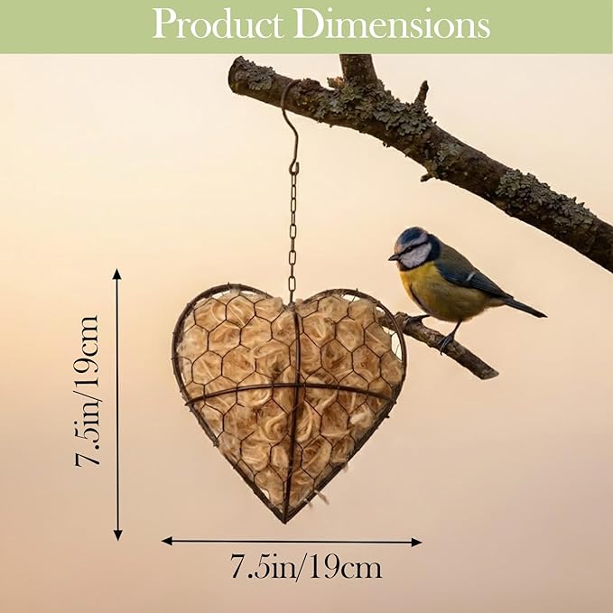 Handmade Fiber Bird Nesting Heart – Natural Nesting Material for Wild Birds, Refillable Jute & Cotton Holder for Garden, Patio & Outdoor Decor (2pcs)