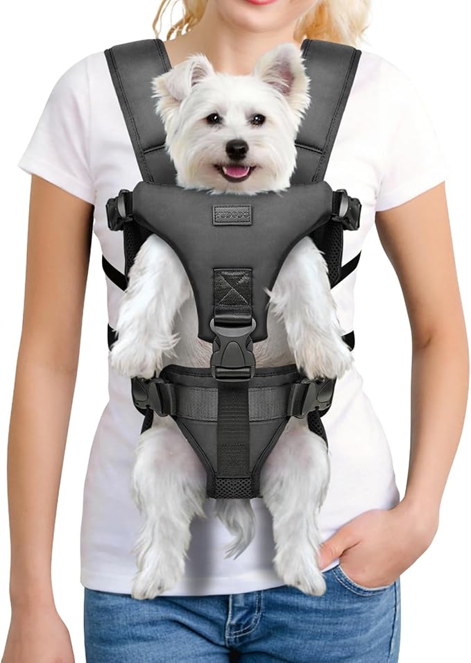 YUDODO Front Pet Carrier Backpack for Small Dogs and Cats, Secure and Breathable Mesh Travel Dog Carrier with Safety Belt, Ergonomic Support, Adjustable for Walking, Hiking (Black-Pro L)