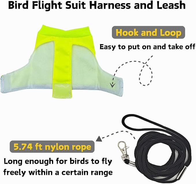Bird Harness and Leash - Adjustable Parrot Training Flight Harness Vest with Reflective Strip Nylon Training Rope for Medium Large Bird Parrot Cockatiel Monk Parakeet Sun Conure (L)