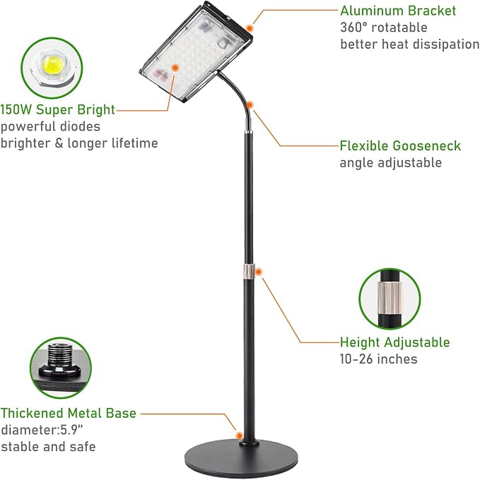 LBW Grow Light for Indoor Plants, Full Spectrum Desk LED Plant Light | On/Off Switch Small Grow Lamp, Height Adjustable, Flexible Gooseneck, Ideal for Indoor Growth