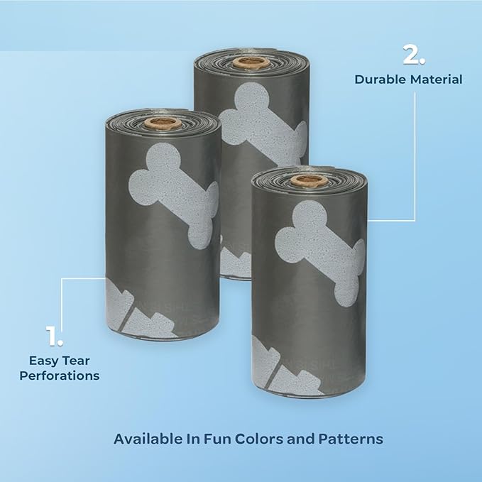 Best Pet Supplies Dog Poop Bags for Waste Refuse Cleanup, Doggy Roll Replacements for Outdoor Puppy Walking and Travel, Leak Proof and Tear Resistant, Thick Plastic - Gray, 150 Bags