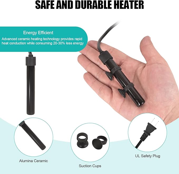 YOFOTHS Mini Aquarium Heater Alumina Ceramic, 25W Digital Display Thermostat, Compact Thumb-Size Fish Tank Heater with Temperature Control for 3-5 Gallon Betta Tanks (25W)