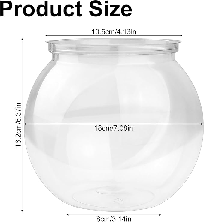 Plastic Goldfish Fish Bowl Drum Clear Aquarium Starter Kits | High Transparent Round Acrylic Fish Tank with 1 Artificial Aquatic Plant and 1 Bag Mini Ornamental Stones, 0.72Gallon/ 2.75L