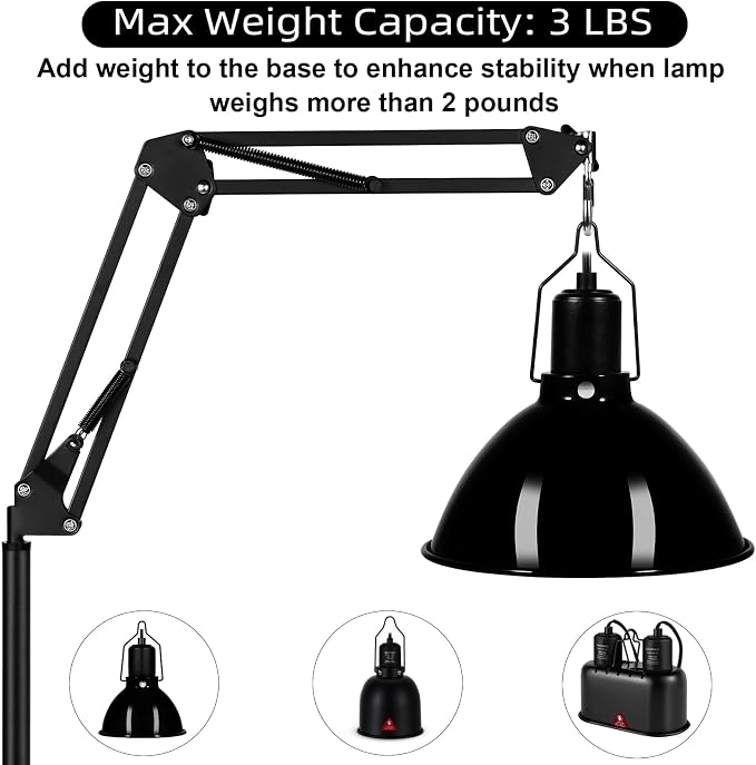 Heat Lamp Stand Reptile Light Stand Heat Lamp Holder | 360° Swing Arm, Height Adjustable 15.7 inch to 74.3 inch, Bearded Dragon, Turtles, Snake and Lizard Terrarium