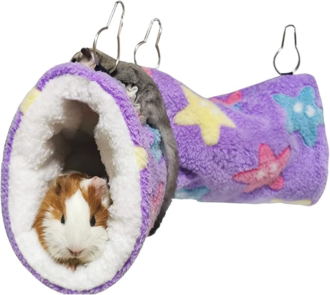 LEFTSTARER Guinea Pig Accessories Tunnel Sugar Glider Cage Accessories Hamster Rat Toys Ferret Hammock Hanging Tunnel for Small Animals （Purple-Star）