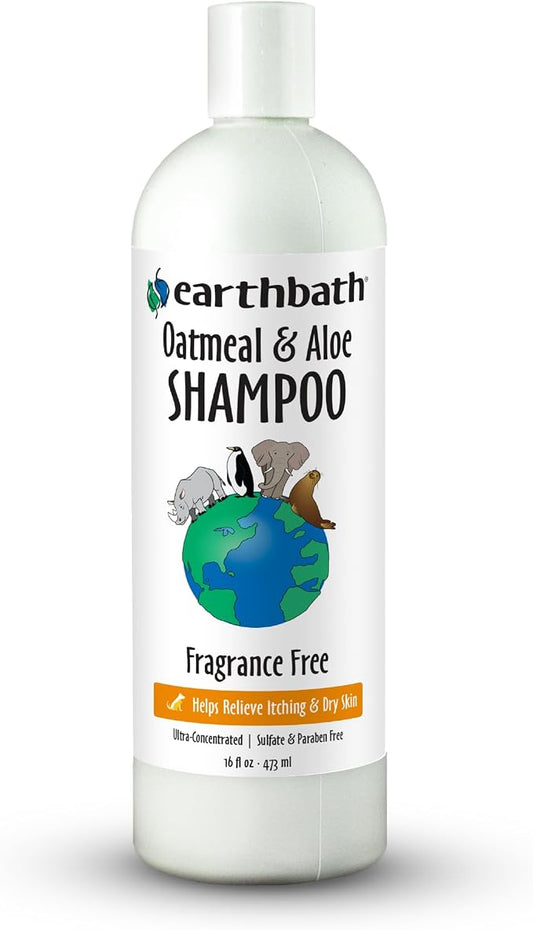 earthbath, Oatmeal & Aloe Dog Shampoo - Oatmeal Shampoo for Dogs, Itchy, Dry Skin Relief, Dog Wash, Made in USA, Cruelty Free, Fragrance Free Pet Shampoos - 16 Oz (1 Pack)