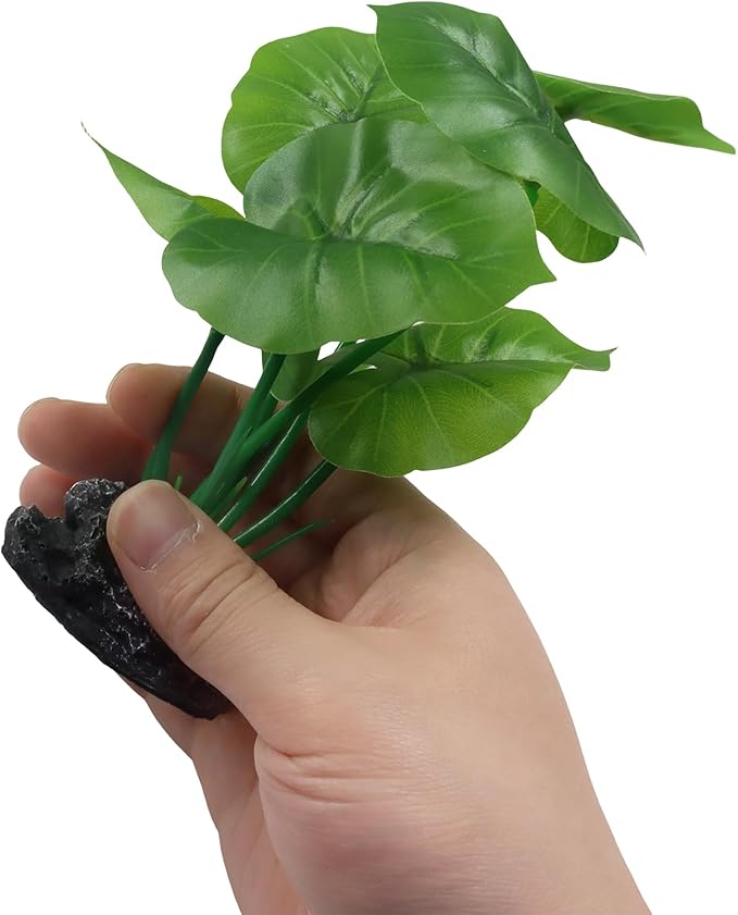 Aquarium Plants Fish Tank Decorations 6.69 Inch Artificial Plastic Plants with Weighted Base, Soft Silk Leaves Realistic Design for Betta Fish Reptile Tank Habitat Decor (Green Type-A)