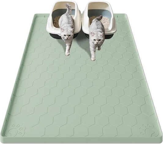 Pawinner Cat Mat for Litter Box, 40" X 28" Large Silicone Cat Litter Trapping Mat, Waterproof Cat Litter Mat, Soft on Kitty Paws, Urine-Proof, Non-Slip Kitty Scratch Pad for Floor(Green)