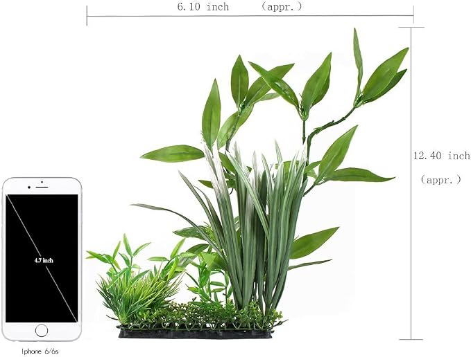 CNZ Aquarium Decor Artificial Plastic Plant Green 13" Tall | Fish Tank Decoration, Ornament