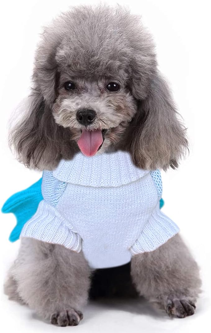 CHBORCHICEN Pet Dog Sweaters Classic Knitwear Turtleneck Winter Warm Puppy Clothing Cute Strawberry and Heart Doggie Sweater (XXS, Dress-Sky Blue)