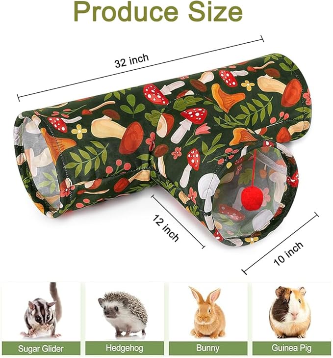 3 Way Washable Hideout Toys, Small Pet Tunnels and Tubes for Baby Rabbit Ferret Hamster Chinchilla Hedgehog Hiding and Resting (Mushroom)