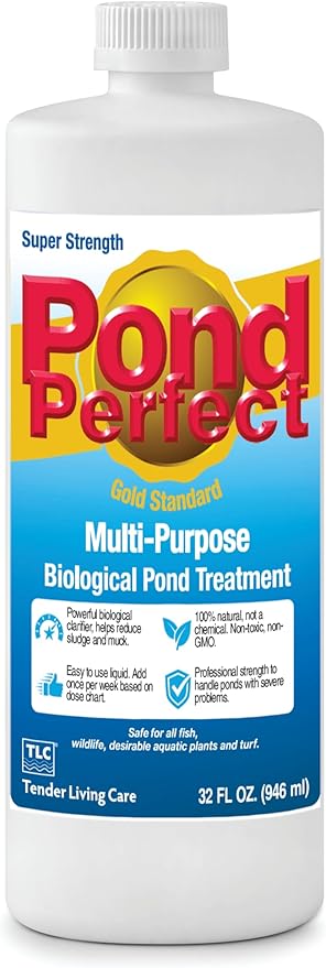 TLC PondPerfect Natural Pond Bacteria Treatment – Improves Clarity, Digests Sludge & Odors – Safe for Fish & Koi – Non-Chemical, Easy Liquid Dosing. 32 oz (946 ml).