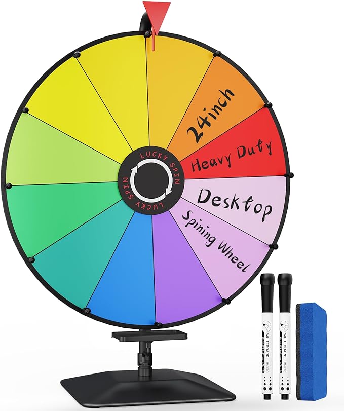 24 Inch Prize Wheel,Tabletop Heavy Duty Spinning Wheel for Prizes, Prize Wheel Spinner with Stand & 12 Slots & Dry Erase & Eraser for Party, Carnival, Trade Show, Classroom Activities,Spinning Game
