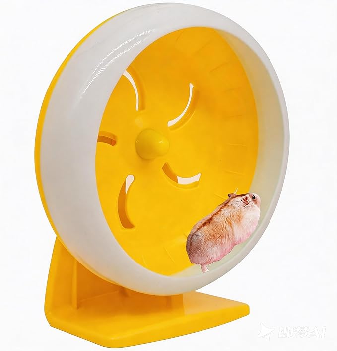 Hamster Wheel, 7 inch Silent Hamster Exercise Running Wheel with Stand,Pet Small Animals Exercise Running Toys,Adjustable Quiet Spinner for Guinea Pigs, Sugar Gliders, Gerbils (Yellow)