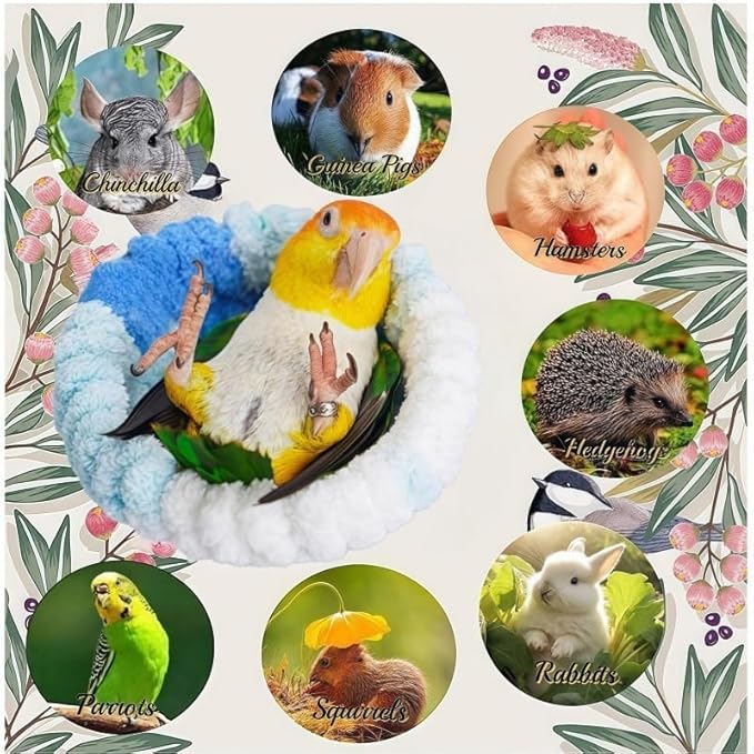 Warm Bird Nest Bed with Suction Cup Bird Snuggle Hut Breeding Bird House Plush Hanging Bird Bed for Parakeet, Conure, Budgie, Cockatiel, Lovebird, Finch, Hamster-Blue