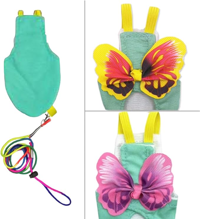 Pet Bird Diaper Harness Adjustable Parrot Harness and Leash Set Cockatiel Flight Suit with 60 Inch Leash Bow Tie Bird Flying Clothes for Conures Cockatoos Cockatiel Pigeon (Yellow, Small)