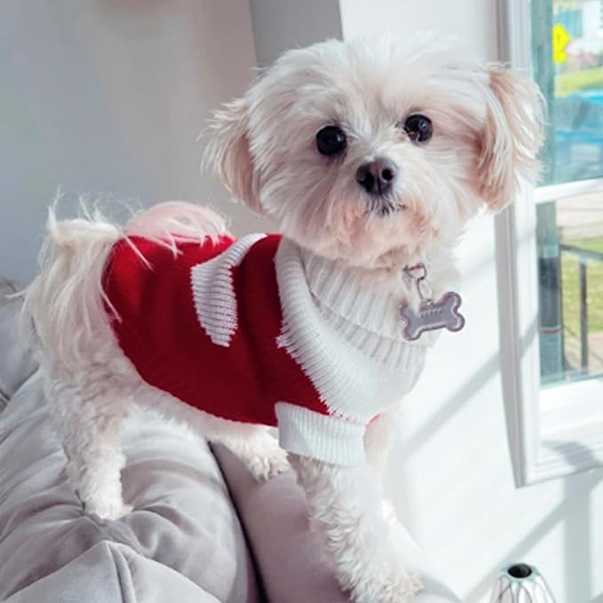 CHBORCHICEN Pet Dog Sweaters Classic Knitwear Turtleneck Winter Warm Puppy Clothing Cute Strawberry and Heart Doggie Sweater (Large, Red2)
