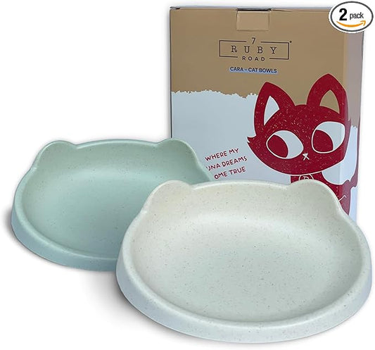 7 Ruby Road Anti Whisker Fatigue Cat Bowls Set of 2 - Wide Shallow Cat Food Bowls for Indoor Cats, Non-Slip Cat Dishes