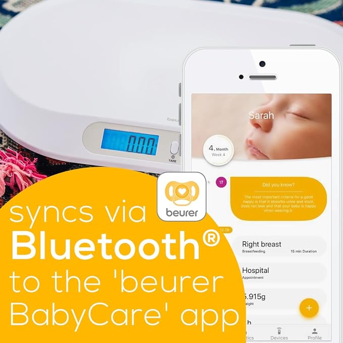 Beurer BY90 Baby Scale, Pet Scale, Digital, with Measuring Tape, tracking weight with App | For: Infant, Newborn, Toddler /Puppy, Cat - Animals | LCD Display, weighs Lbs/Kg/Oz Highly accurate