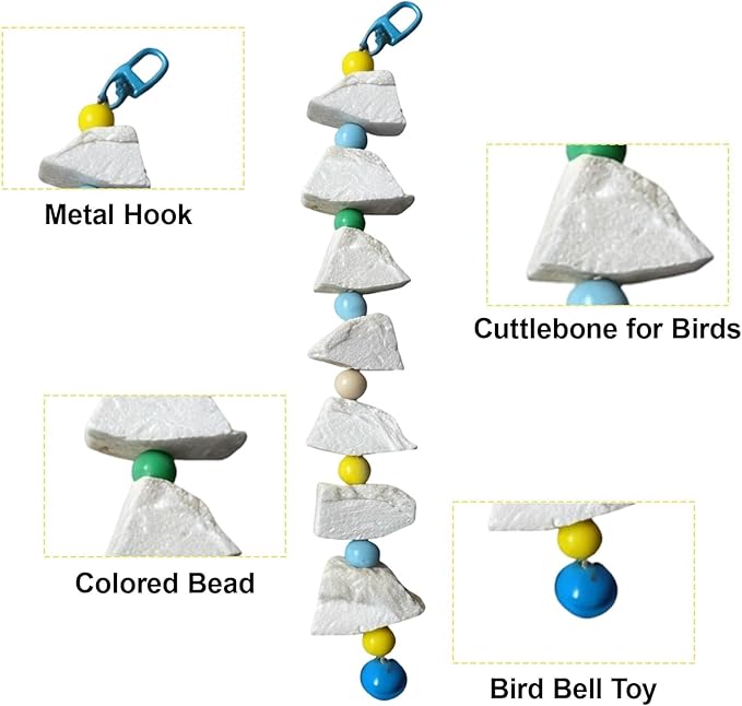 Cuttlebone for Birds, Parakeet with 3 Strings 7 Lava Stones, Essential Beak Maintenance Tools for Birds, Cockatiel Cage Accessories for Daily Enrichment Activities, Volcanic Stone Construction