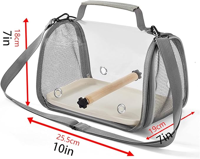 Bird Carrier Backpack Bird Bag Panoramic View Breathable Foldable with Perch Removable Tray for Peony Little Sun Tiger Skin Monk (Grey)
