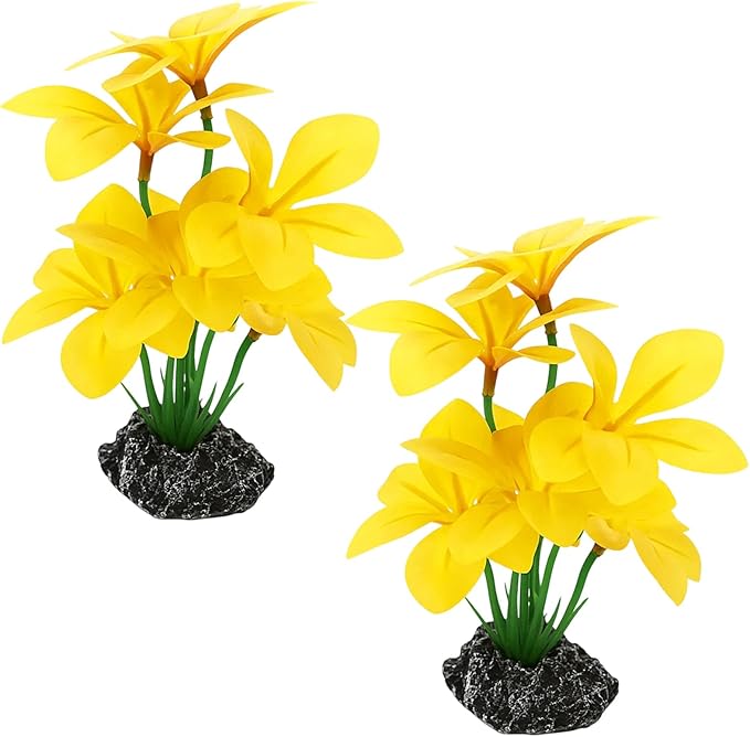 Silk Plants for Fish Tank, 2 Silk Aquarium Plants for Betta Fish, Compact 2x3x6 Inch Design with Realistic Stone Base, Functional Resting Spots for Small Tanks and Reptile Habitats