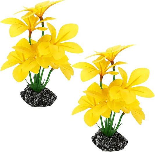 Silk Plants for Fish Tank, 2 Silk Aquarium Plants for Betta Fish, Compact 2x3x6 Inch Design with Realistic Stone Base, Functional Resting Spots for Small Tanks and Reptile Habitats