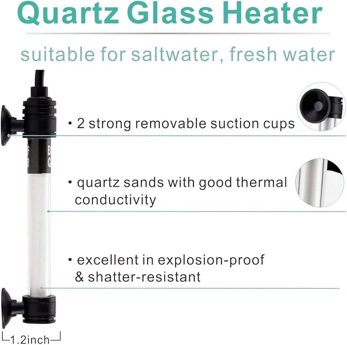 hygger 50W Mini Inline Quartz Glass Aquarium Heater with External Controller, Adjustable Submersible Betta Fish Tank Thermostat for 5-15 Gallon