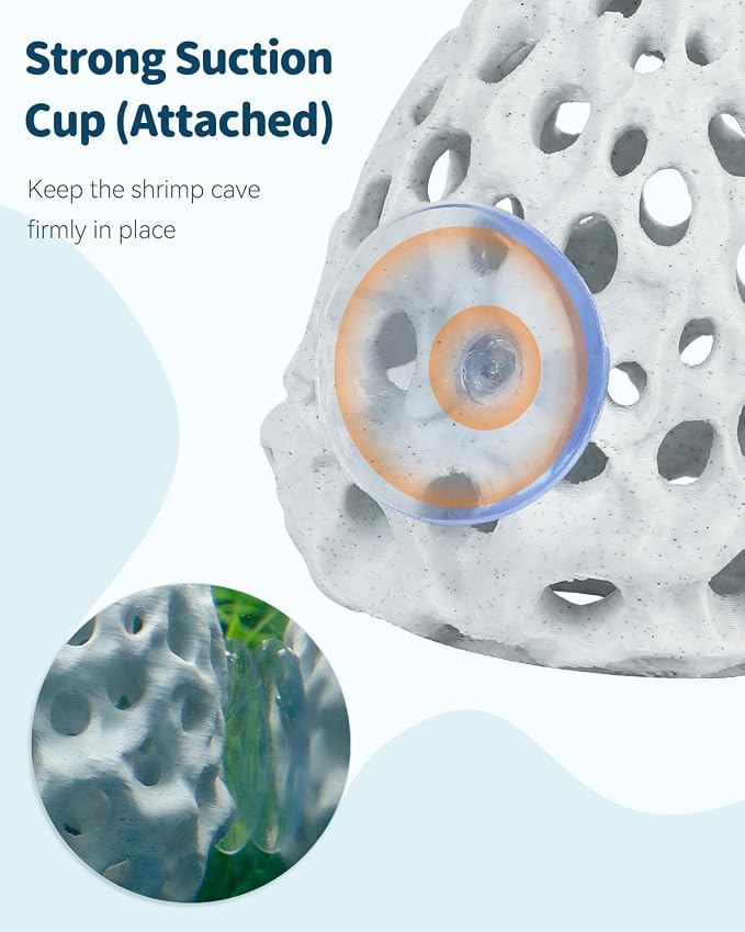 Uniclife Shrimp Cave, Shrimp Hides for Aquarium, Realistic Plastic Aquarium Coral Rock Decorations with Suction Cup, Betta Hideout Tank Accessories for Fish Tank Decor, Hiding & Resting