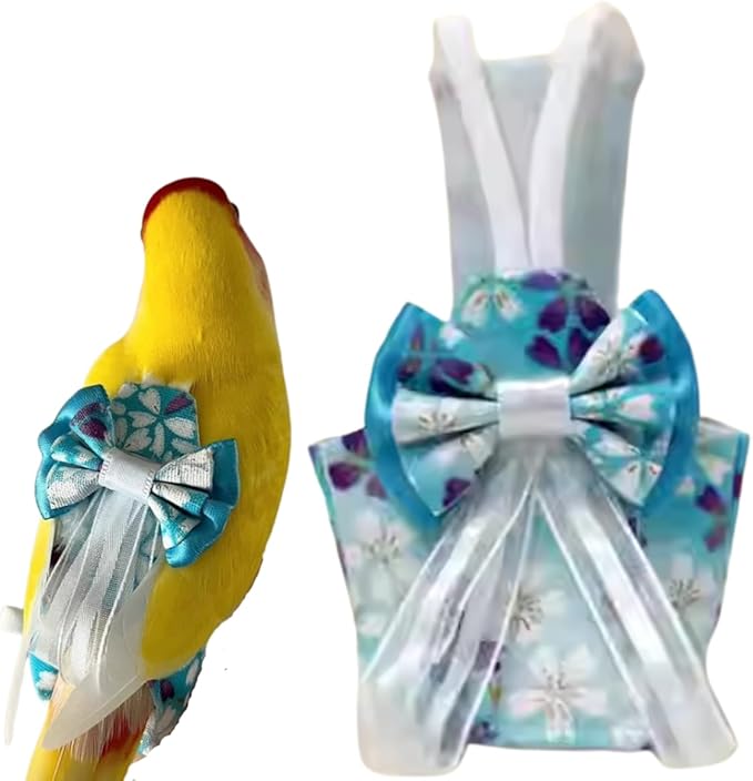 Bird Diaper Cockatiel Clothes Flight Suite, Reusable Parrot Nappy with Waterproof Inner Layer, Cute Pigeon Pants Urine Wet Suit Costume for Conure Macaw (Blue B,S)