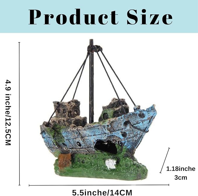 Fish Tank Decorations, Resin Shipwreck Aquarium Decor for Tank, Sunken Ship Aquarium Decorations Large, Betta Fish Tank Accessories, Wrecked Ship Fish Hideout Freshwater Saltwater Tanks