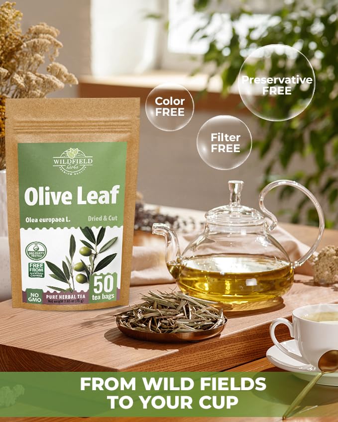 50 Bags Olive Leaf Tea Dried Olive Leaf Herbal Tea (Olea Europaea) - 50 Count 1.5 g Bags Hojas De Olivo Secas