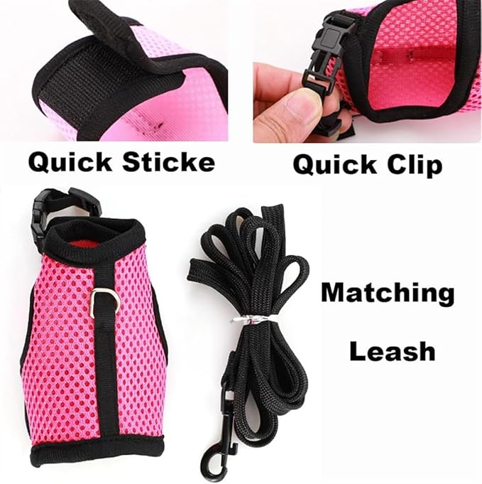 Rabbit Harness and Leash,Guinea Pig Escape Proof Bunny Harness and Leash Set, Cute Bunnies Vest Clothes Stuff Walking Ferret Kitten Puppy Small Pet Animals,Hot Pink M