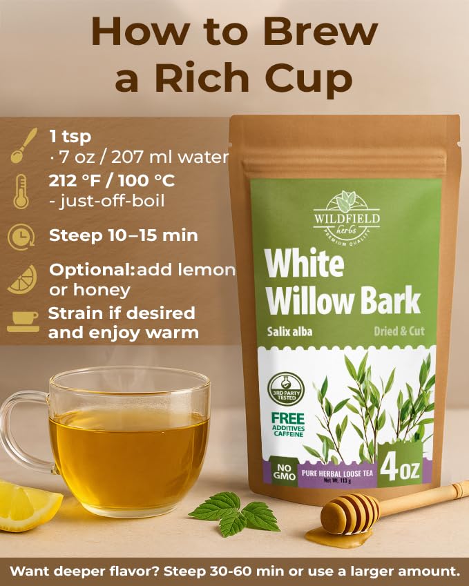 4 oz. White Willow Bark Tea Herbal (Salix Alba) - 113g White Willow Bark Herb Tea Corteza De Sauce