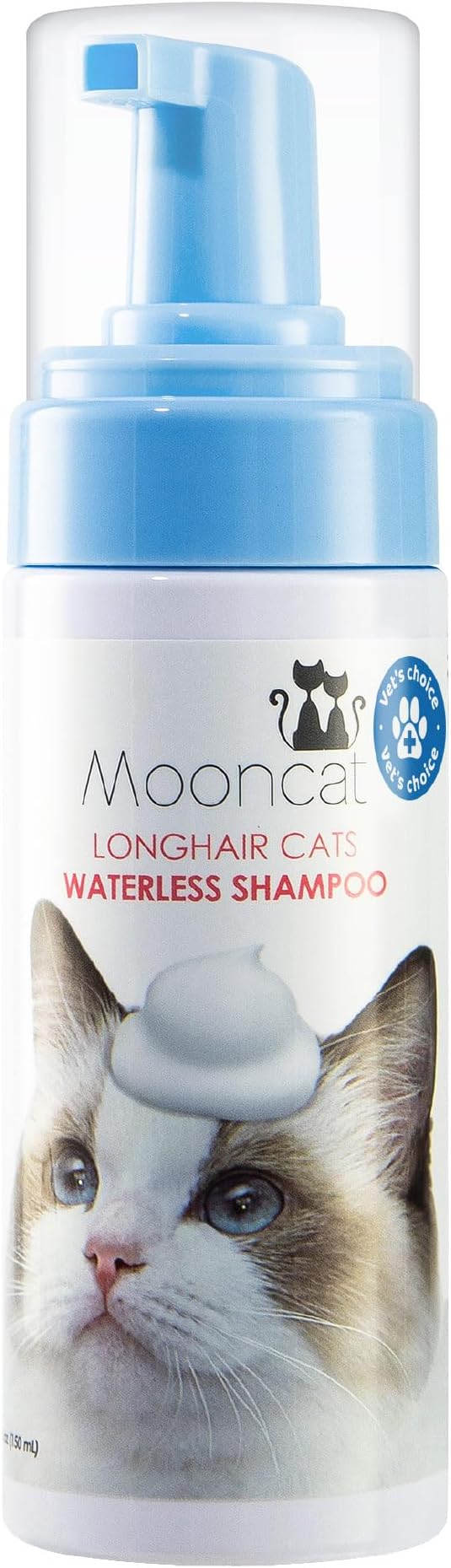 Mooncat Waterless Cat Shampoo for Longhair Cats | Licking Safe No-Rinse Dry Foam to Soften Mats & Smooth Fur | Gentle Formula for Kittens & Sensitive Skin, pH Balanced - 5oz