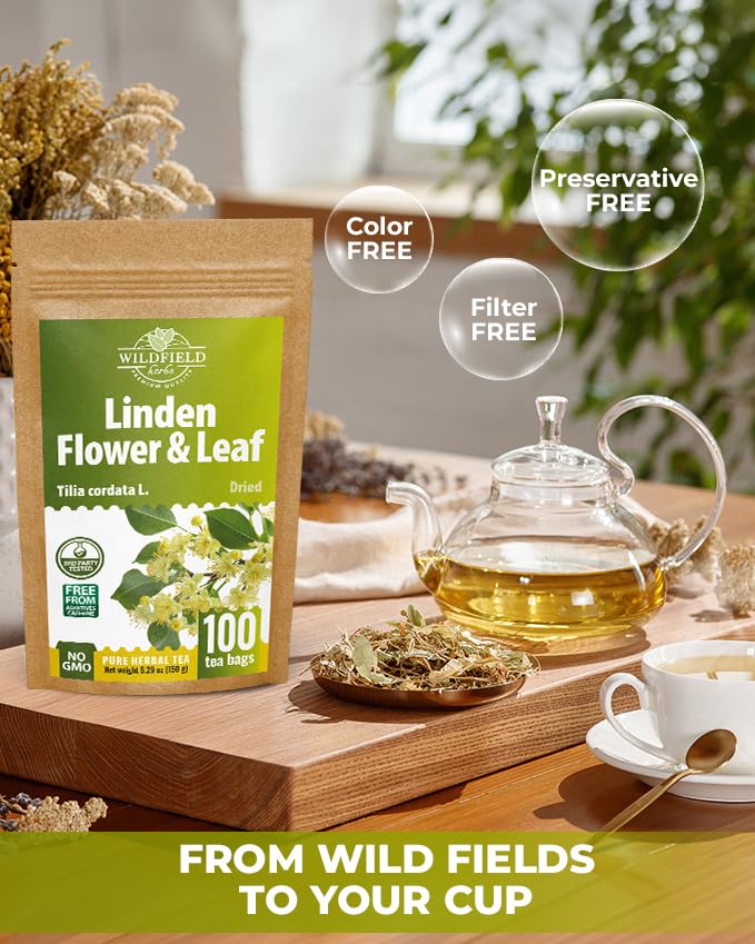 100 Bags Linden Tea Dried Linden Flower Tea Herbal (Tilia Cordata) - 100 Count 1.5g Bags Herb Lipa