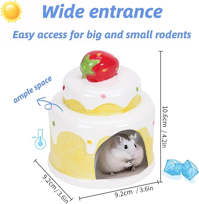 Cake-Shaped Ceramic Hamsters Hideout,Small Animal Summer Cage Accessories,Habitat Decor for Mice Gerbil Sugar Glider (Blue)