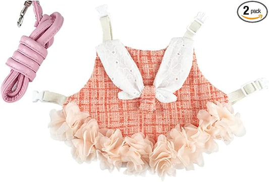 Bunny Harness and Leash,Adjustable Soft Guinea Pig Clothes Pet Rabbit Ferret Harness Costumes for Small Animals Dress