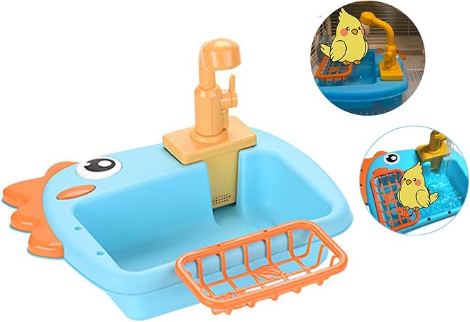Automatic Bird Shower & Parrot Bath Fountain,Cage Mountable Bath Tub with Automatic Watering Faucet for Cockatiels,Budgies,Conures & Lovebirds