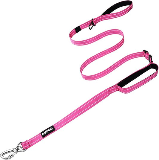 AUBELL Double Handle Tactical Dog Leash Heavy Duty for Small and Medium Large Dogs,Reflective Adjustable Nylon Leash that Pull with Car Seatbelt for Training,4.5-6FT,Pink