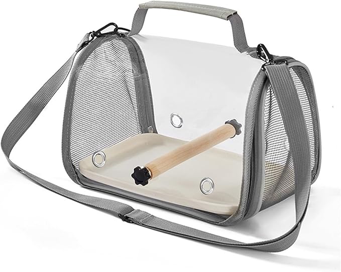Bird Carrier Backpack Bird Bag Panoramic View Breathable Foldable with Perch Removable Tray for Peony Little Sun Tiger Skin Monk (Grey)
