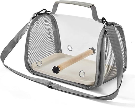 Bird Carrier Backpack Bird Bag Panoramic View Breathable Foldable with Perch Removable Tray for Peony Little Sun Tiger Skin Monk (Grey)