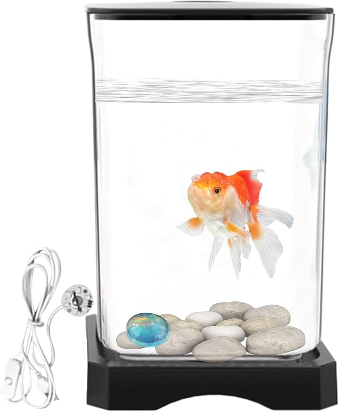 Small Fish Tank - Acrylic Aquarium, Compact LED Lighting Bowl, Modern Betta Container, Design | Desktop Decoration for Home Office, Mini Fish Habitat, Bedroom Display, Small Space